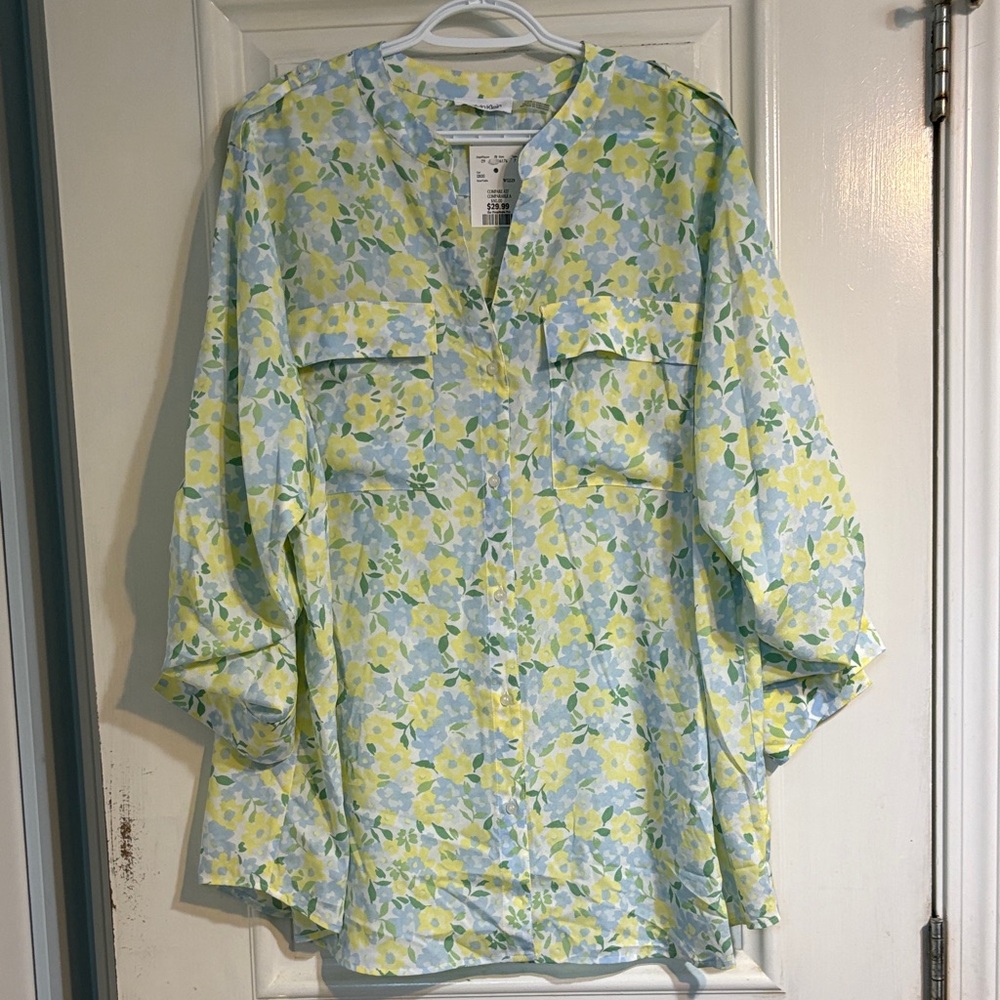 Calvin Klein Pastel Blue and Yellow Floral Top